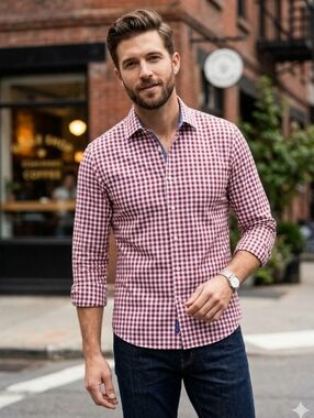 Men's Paul Smith Red and White Checkered  Shirt - Size L Like New